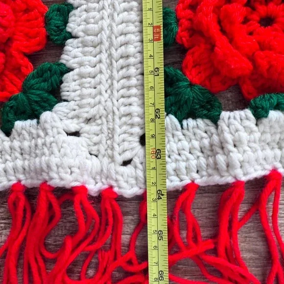 Red Rose Granny Square Chrochet Blanket-‎ Handmade Afghan Throw, Vintage 1970's - Picture 7 of 10